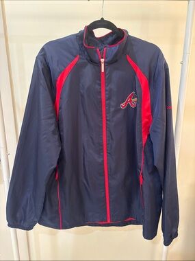 Reebok Navy and Red Men's Windbreaker Jacket with Atlanta 'A' Logo
